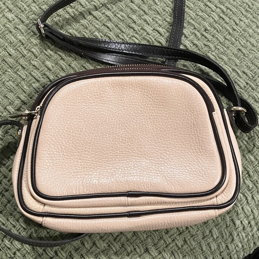Valentina Genuine Leather Triple Zipper Crossbody Blush/Brown - Picture 9 of 9